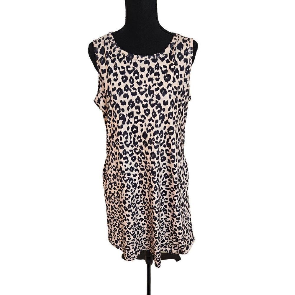 Zesica Womens Animal Print Sleeveless Jersey Swing Dress Black Beige Large